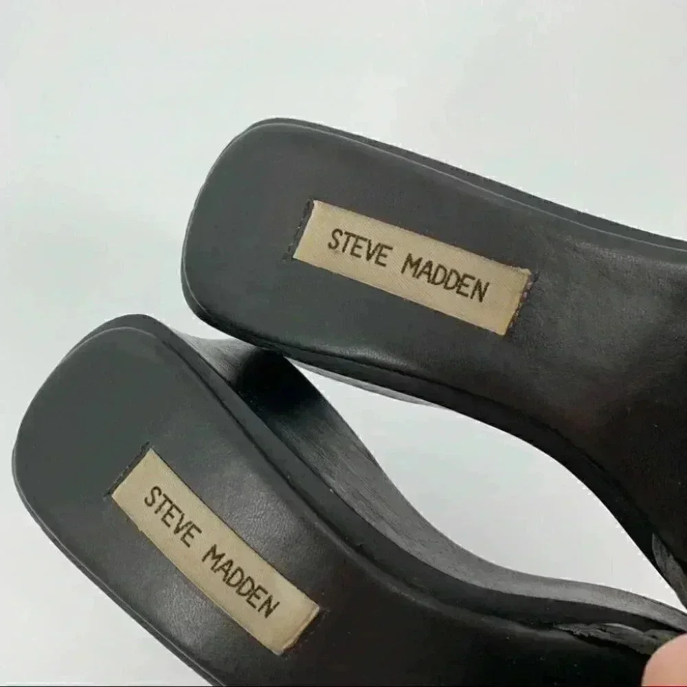 Steve madden sandals 8.5 Lil Black woven leather chunky wooden platforms 90s y2k
